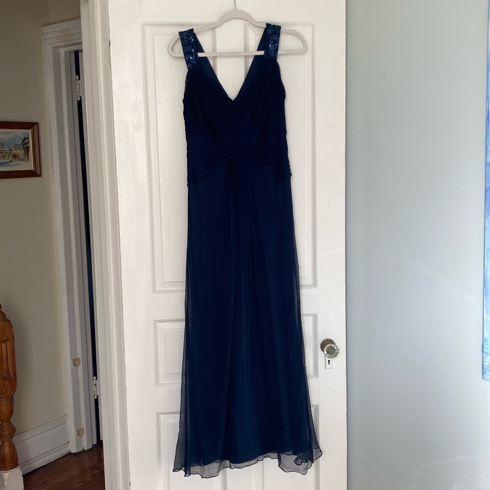 Tadashi Navy Sequin and Chiffon Gown